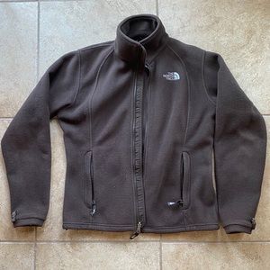 Brown North Face fleece jacket